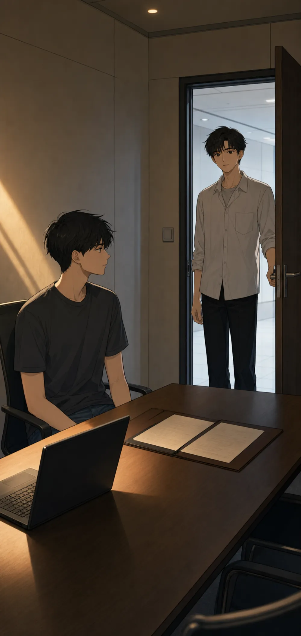 「坐，就几个问题。」