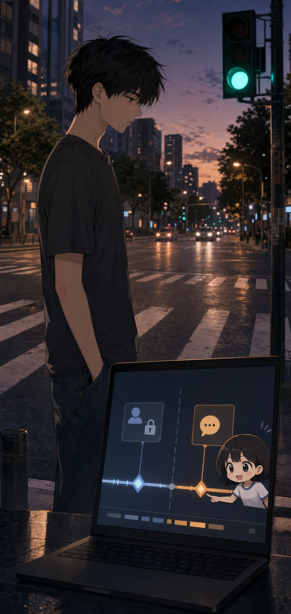 路口绿灯亮了��陆衍没有动。「老何从江振信那边得到了消息，」他说。